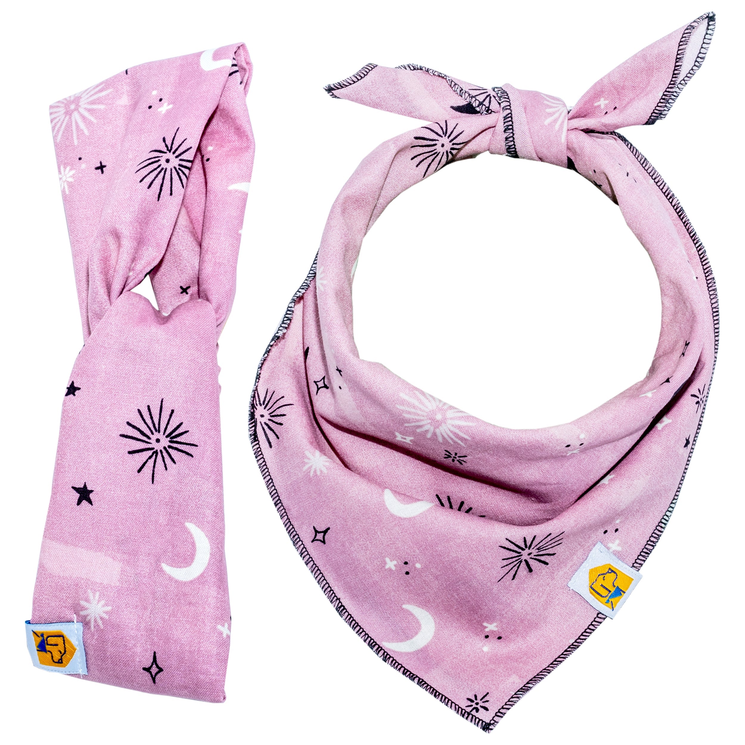 Moon and Stars Matching Set: dog bandana and human headband