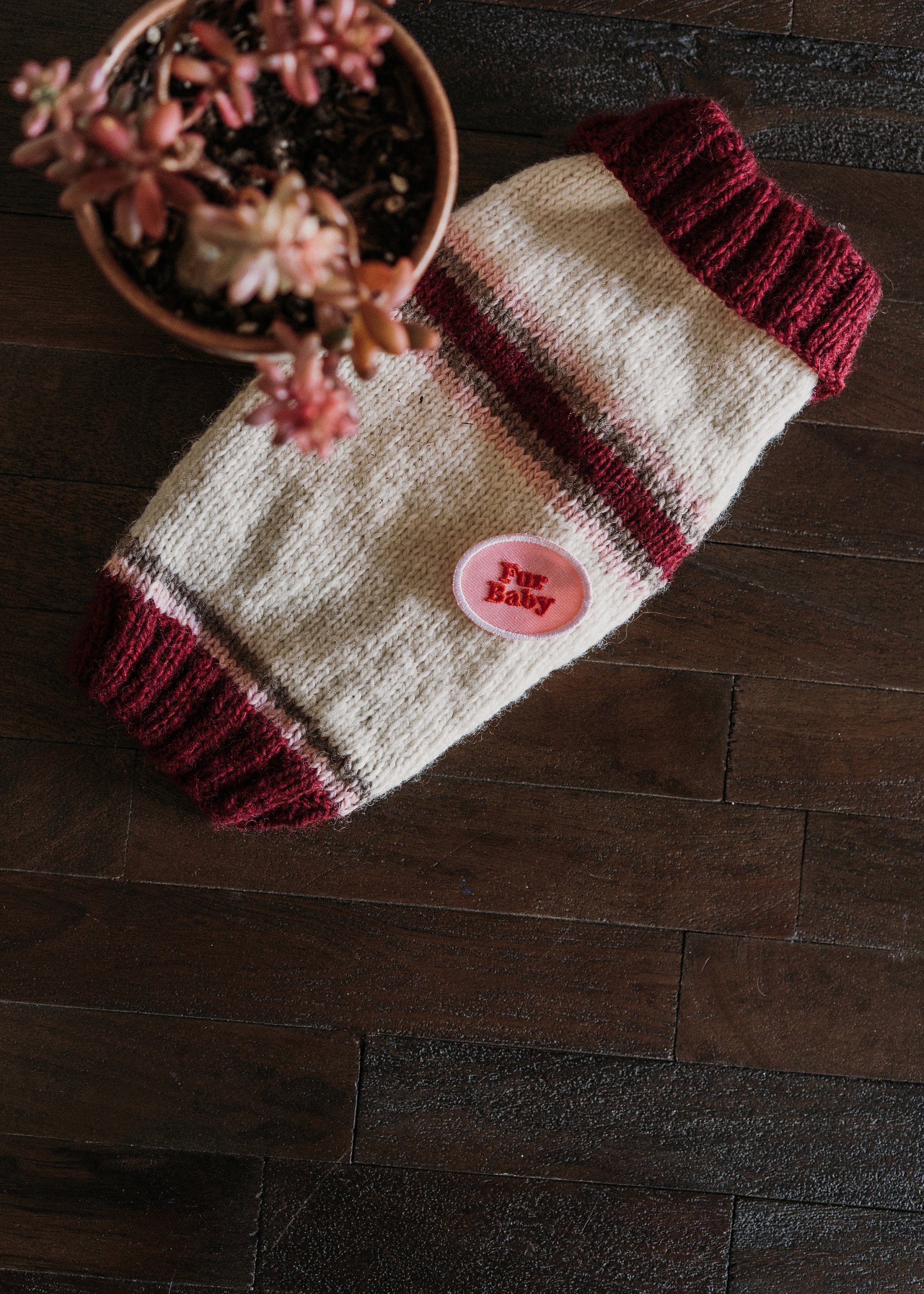 Red and Pink Striped Dog Sweater